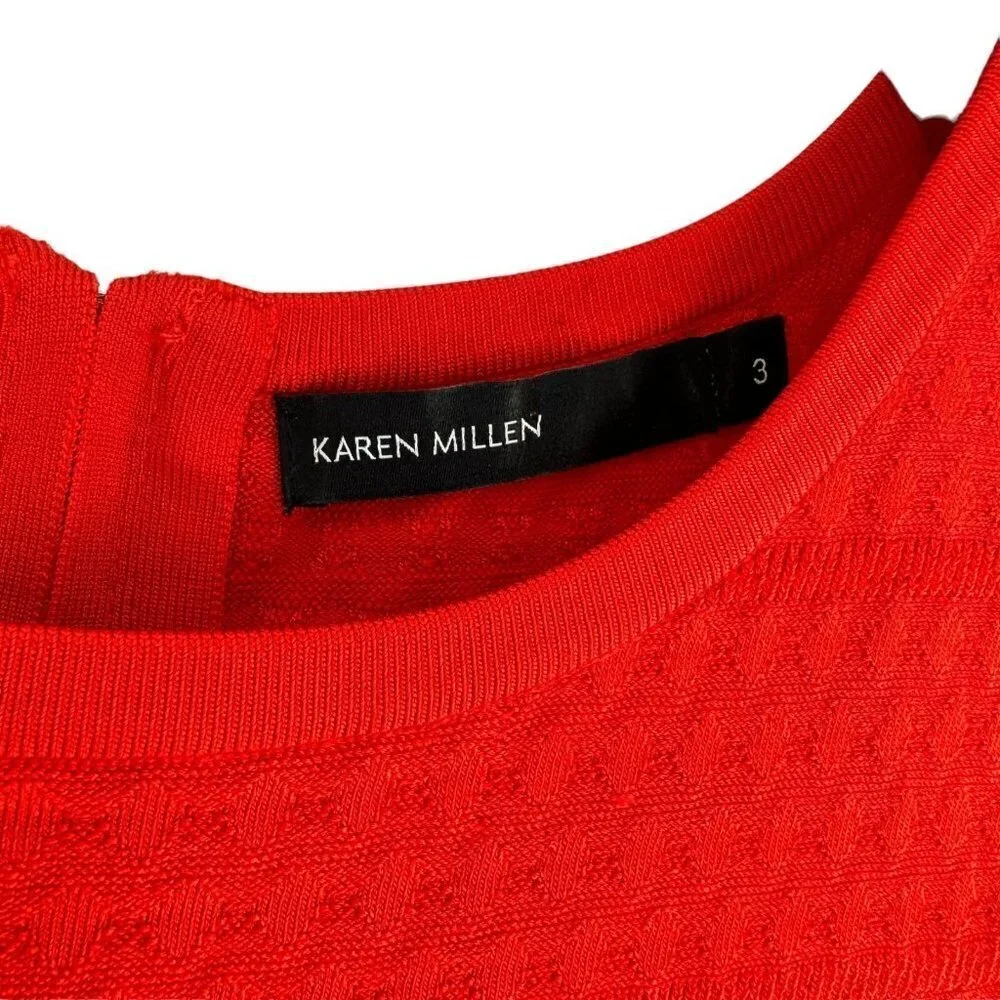 KAREN MILLEN Tomato Red Dot Texture Knit Sleeveless Sheath Dress Size 3/L